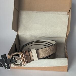Coach Light Tan Reversible Leather Belt with Gold Buckle